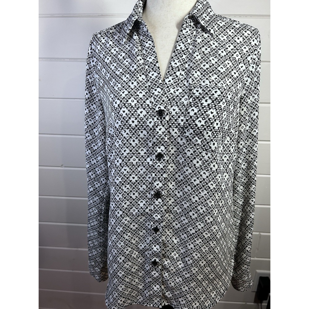 The Limited Ashton Black White Dress Workwear Blouse Size XS Button